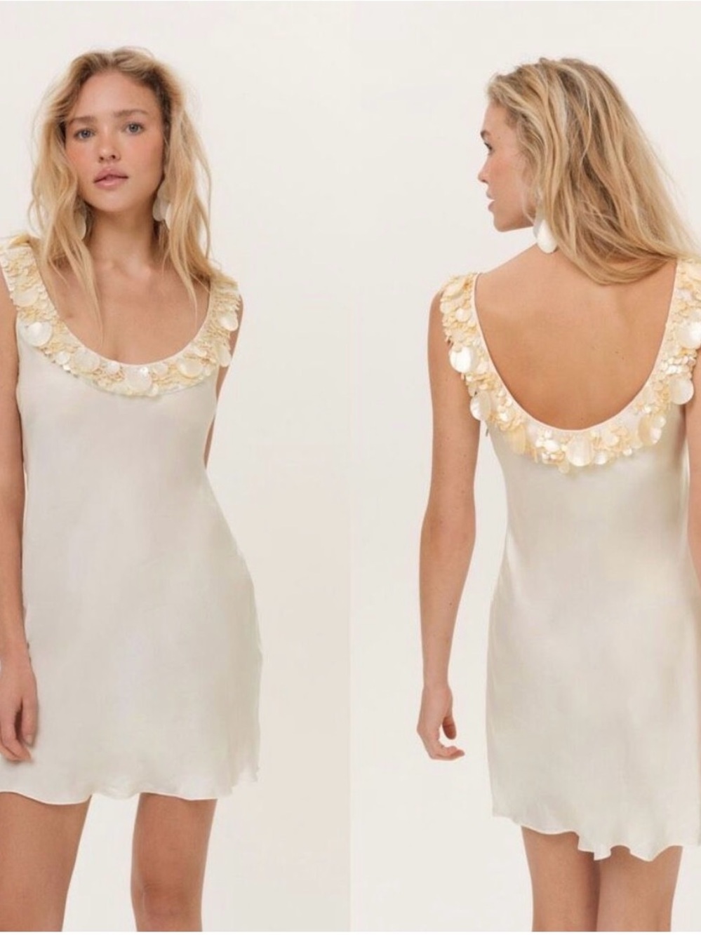For Love And Lemons Sami Seashell Ivory Mini Dress with Seashell trim